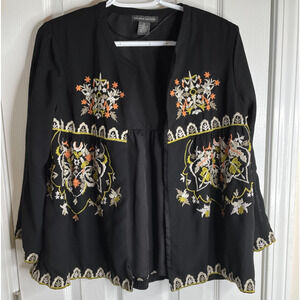 Chelsea & Theodore Open Front Jacket Size Small Office Black Embroidered